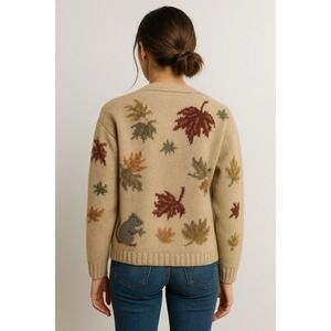 Vtg Charter Club Leaf Cardigan Sweater M Wool Fall Forest Cottagecore Cozy Hobbi